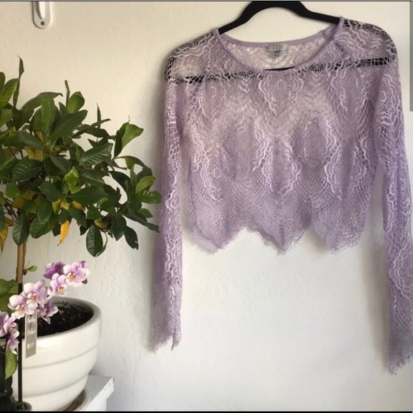 Tobi Tops - Tobi lavender lace long sleeved crop top